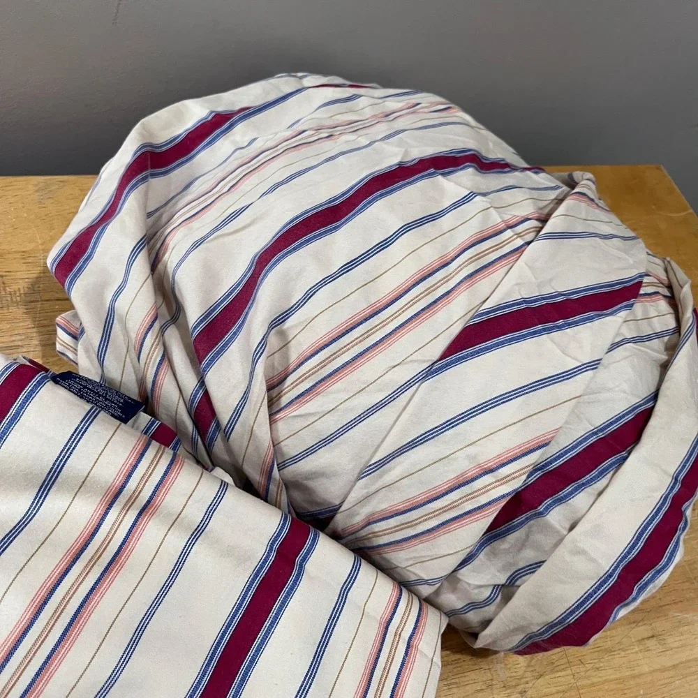 Chaps Home Casablanca Queen Sheet‎ Set Flat & Fitted Multi Stripe Cotton Cream